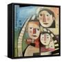 Family in Garden with Cat-Tim Nyberg-Framed Stretched Canvas