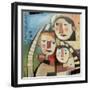 Family in Garden with Cat-Tim Nyberg-Framed Giclee Print