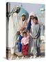 Family Looking at Famous White Pigeons at the Shrine of Hazrat Ali, Mazar-I-Sharif, Afghanistan-Jane Sweeney-Stretched Canvas