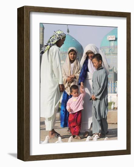 Family Looking at Famous White Pigeons at the Shrine of Hazrat Ali, Mazar-I-Sharif, Afghanistan-Jane Sweeney-Framed Photographic Print