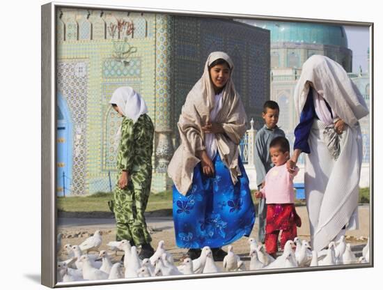 Family Looking at the Famous White Pigeons, Shrine of Hazrat Ali, Mazar-I-Sharif, Afghanistan-Jane Sweeney-Framed Photographic Print