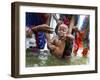 Family Members Give Bath to a Child after a Mundan or Head Tonsured Ceremony-null-Framed Photographic Print