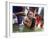 Family Members Give Bath to a Child after a Mundan or Head Tonsured Ceremony-null-Framed Photographic Print