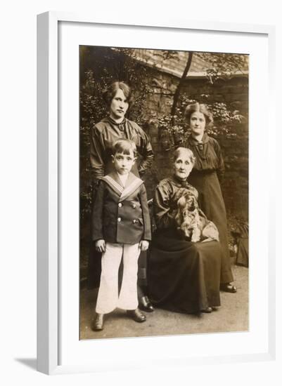 Family of Four with a Dog in a Garden-null-Framed Photographic Print