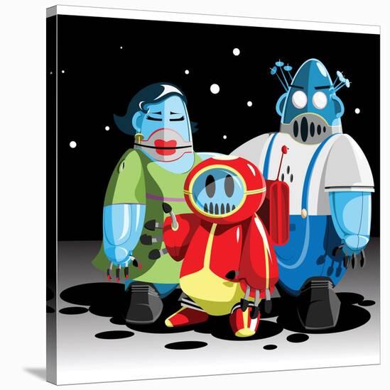 Family of Moon Robots.-Willdidthis-Stretched Canvas