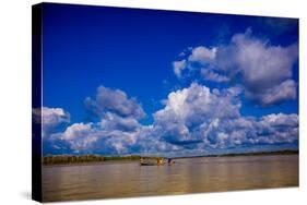Family on a Canoe, Amazon River, Iquitos, Peru, South America-Laura Grier-Stretched Canvas