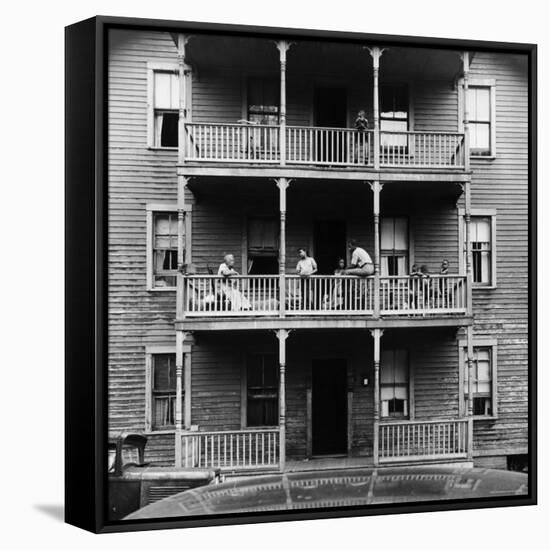 Family on Balcony of Apartment Building-Gordon Parks-Framed Stretched Canvas