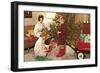 Family on Christmas Morning, Retro-null-Framed Art Print