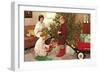 Family on Christmas Morning, Retro-null-Framed Art Print