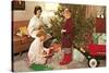 Family on Christmas Morning, Retro-null-Stretched Canvas