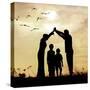 Family Parents and Children, Secure and Protecting Home-zurijeta-Stretched Canvas