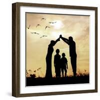 Family Parents and Children, Secure and Protecting Home-zurijeta-Framed Photographic Print