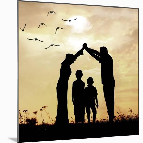 Family Parents and Children, Secure and Protecting Home-zurijeta-Mounted Photographic Print