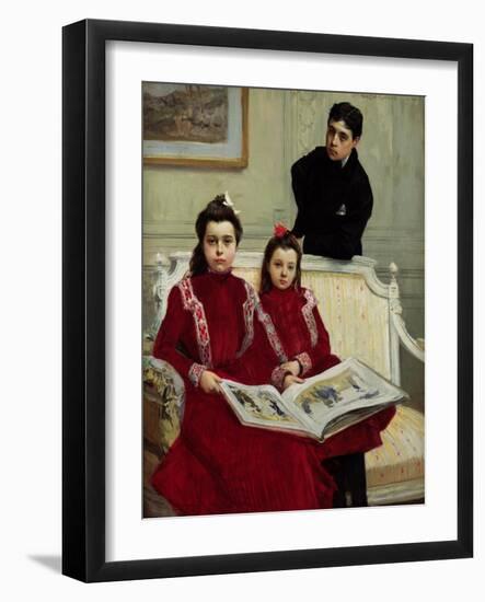 Family Portrait of a Boy and His Two Sisters, 1900-Francois Flameng-Framed Giclee Print