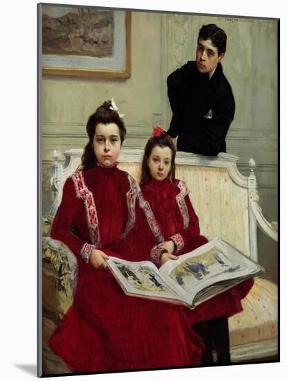 Family Portrait of a Boy and His Two Sisters, 1900-Francois Flameng-Mounted Giclee Print