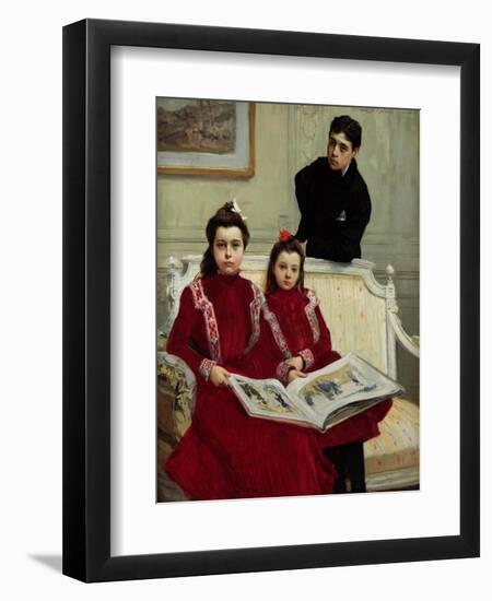 Family Portrait of a Boy and His Two Sisters, 1900-Francois Flameng-Framed Giclee Print