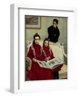 Family Portrait of a Boy and His Two Sisters, 1900-Francois Flameng-Framed Giclee Print