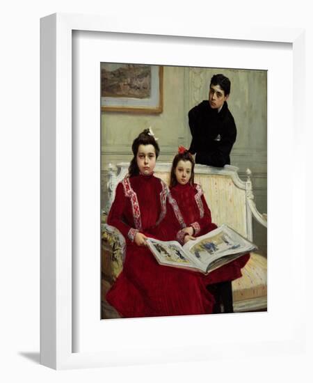 Family Portrait of a Boy and His Two Sisters, 1900-Francois Flameng-Framed Giclee Print