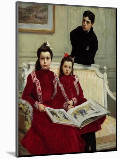 Family Portrait of a Boy and His Two Sisters, 1900-Francois Flameng-Mounted Giclee Print