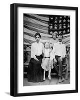 Family Pose in Front of American Flag, Ca. 1898-null-Framed Photographic Print