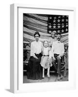 Family Pose in Front of American Flag, Ca. 1898-null-Framed Photographic Print