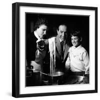 Family Preparing Fish and Pasta-null-Framed Photo