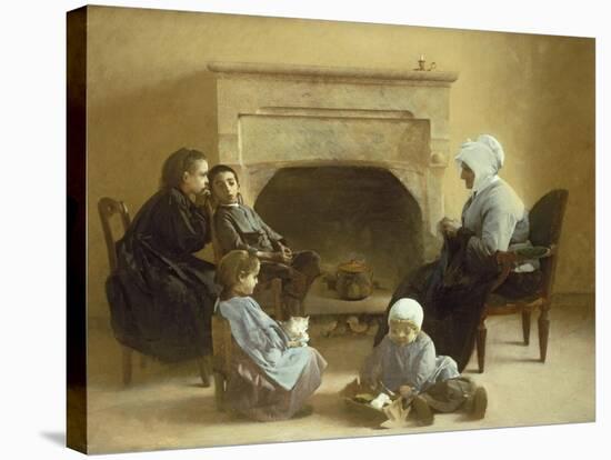 Family Seated Around a Hearth-Jules Jean Geoffroy-Stretched Canvas