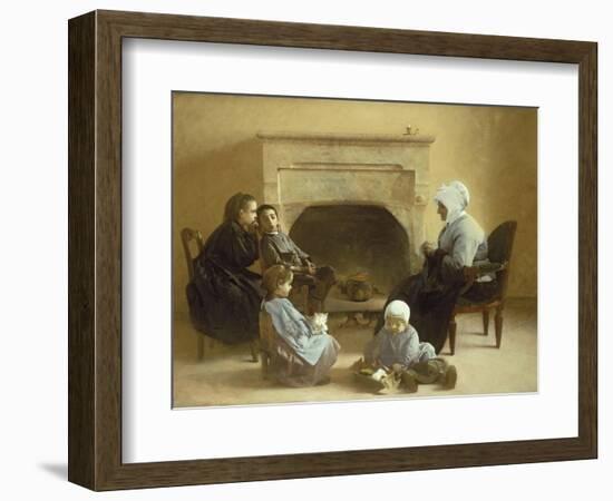 Family Seated Around a Hearth-Jules Jean Geoffroy-Framed Giclee Print