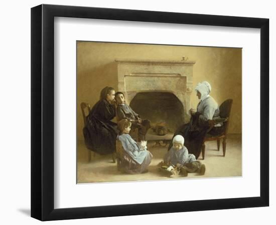 Family Seated Around a Hearth-Jules Jean Geoffroy-Framed Giclee Print