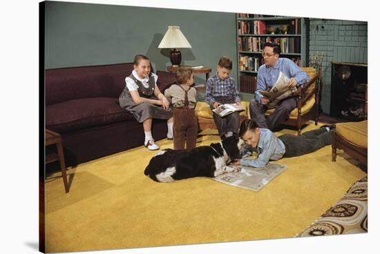 Family Sitting around Living Room-William P. Gottlieb-Stretched Canvas
