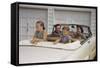 Family Sitting in Car Outside Garage-William P. Gottlieb-Framed Stretched Canvas