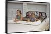 Family Sitting in Car Outside Garage-William P. Gottlieb-Framed Stretched Canvas