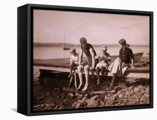 Family Sitting on Dock-null-Framed Stretched Canvas
