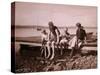 Family Sitting on Dock-null-Stretched Canvas