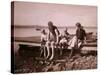 Family Sitting on Dock-null-Stretched Canvas