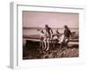 Family Sitting on Dock-null-Framed Art Print