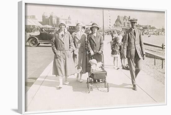 Family Strolling Along Sea Front with Baby, 1930S-null-Framed Photographic Print