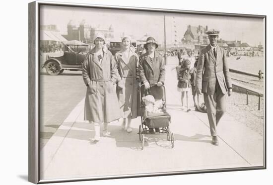 Family Strolling Along Sea Front with Baby, 1930S-null-Framed Photographic Print
