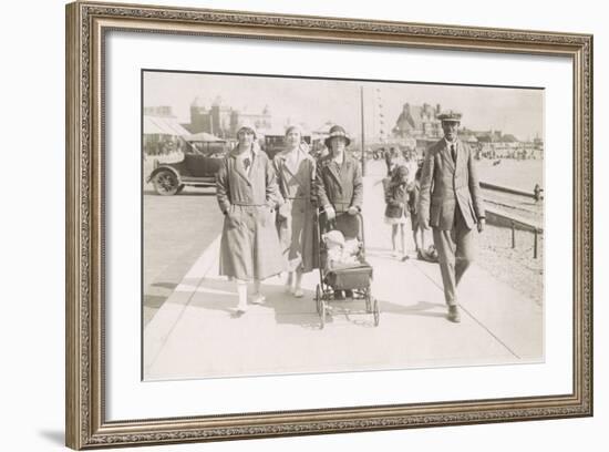 Family Strolling Along Sea Front with Baby, 1930S-null-Framed Photographic Print