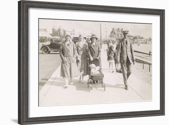 Family Strolling Along Sea Front with Baby, 1930S-null-Framed Photographic Print