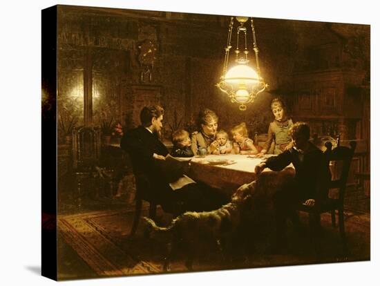 Family Supper in the Lamp Light, 19th Century-Knut Ekvall-Stretched Canvas