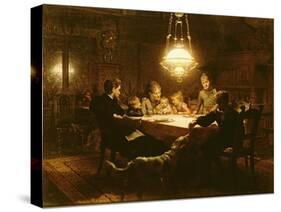 Family Supper in the Lamp Light, 19th Century-Knut Ekvall-Stretched Canvas