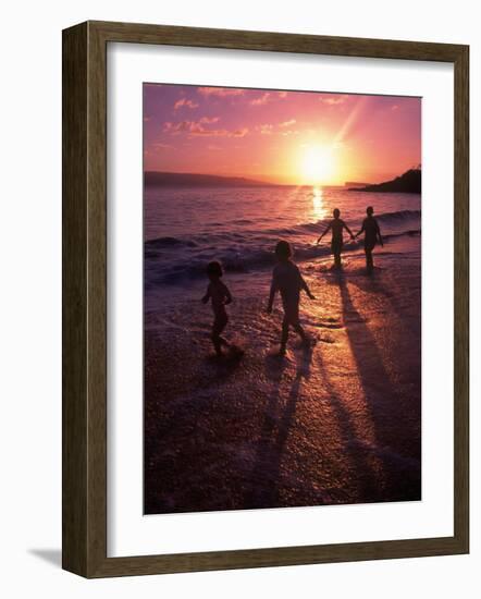 Family Walking on Beach at Dusk, HI-Mark Gibson-Framed Photographic Print