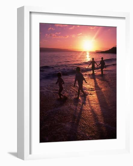 Family Walking on Beach at Dusk, HI-Mark Gibson-Framed Photographic Print