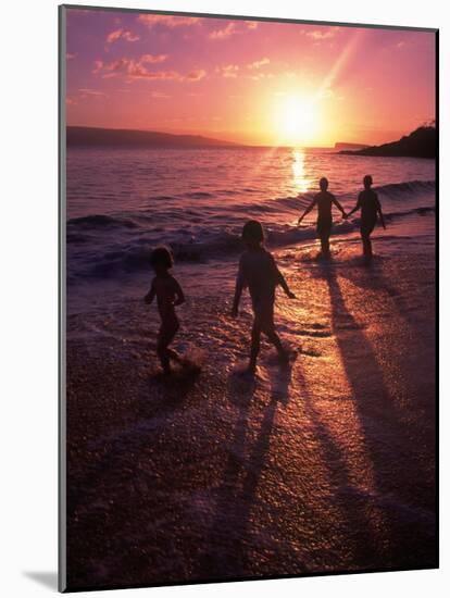 Family Walking on Beach at Dusk, HI-Mark Gibson-Mounted Photographic Print