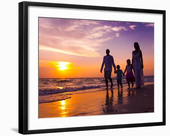 Family Walking on the Beach at Sunset-Rawpixel-Framed Photographic Print