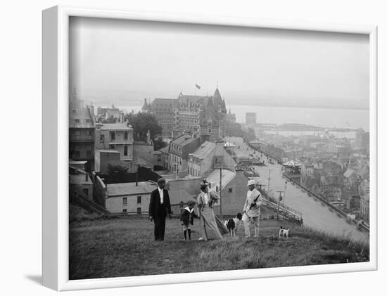 Family Walks on the Heights of Quebec City, Le Chateau Frontenac in the Background, 1910-null-Framed Art Print