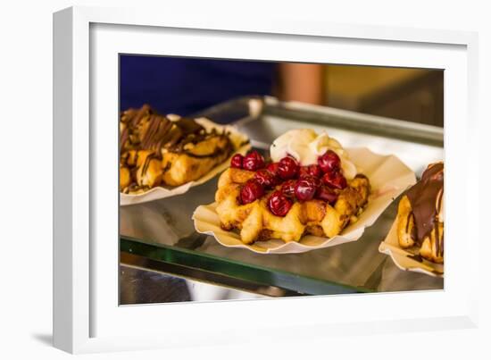 Famous Belgian waffles, Bruges, West Flanders, Belgium.-Michael DeFreitas-Framed Photographic Print