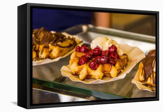 Famous Belgian waffles, Bruges, West Flanders, Belgium.-Michael DeFreitas-Framed Stretched Canvas