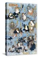 Famous Heroes of the Kabuki Stage Played by Frogs, Japanese Wood-Cut Print-Lantern Press-Stretched Canvas